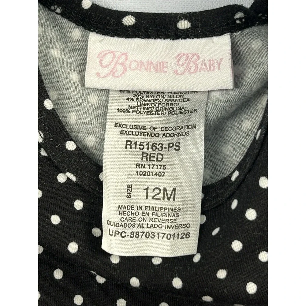 NWT Bonnie Baby 12M Polka Dot Ruffle Dress Red Bow Holiday Pageant Outfit